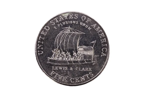 Lewis Clark Raft Tail Side United States Five Cents Coin — Stock Photo, Image