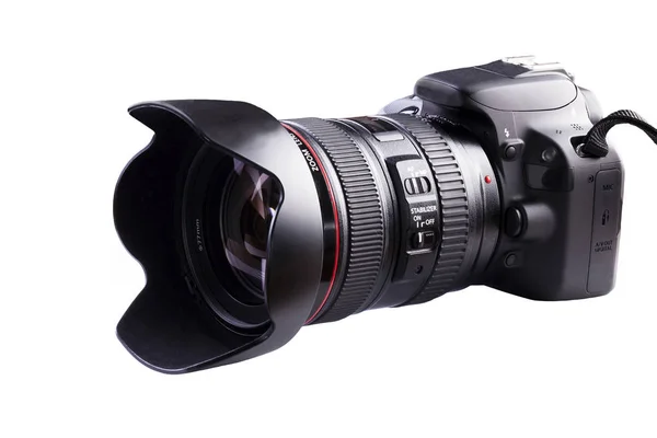 Camera Fundal Alb Digital Single Lens Reflex Obiectiv Zoom Unghi — Fotografie, imagine de stoc