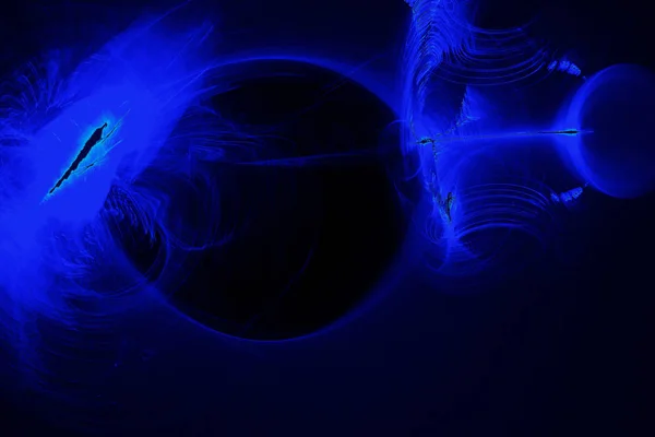 青い線で抽象的なデザイン カーブ暗い背景がある粒子 — ストック写真