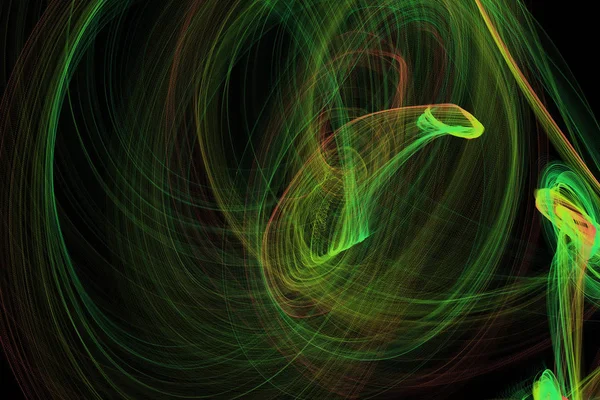 Design Abstrato Linhas Verdes Laranja Curvas Partículas Fundo Escuro — Fotografia de Stock