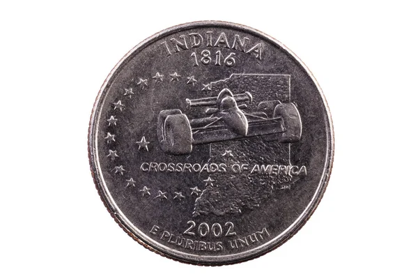 Tail Side Indiana United States Quarter Coin White Background — Stock Photo, Image