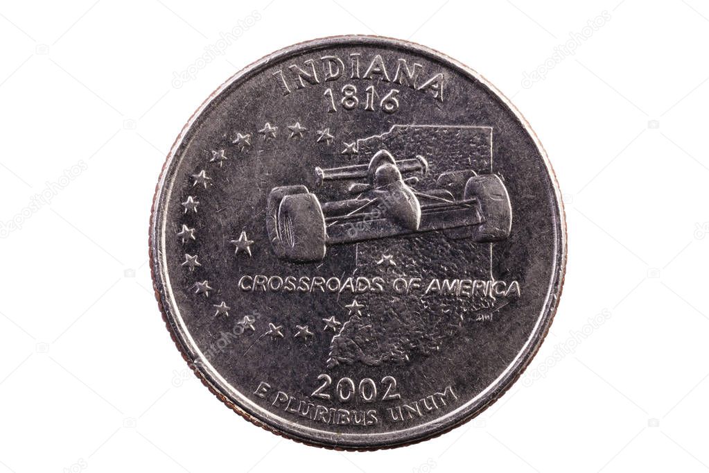 Tail Side Of Indiana United States Quarter Coin On White Background