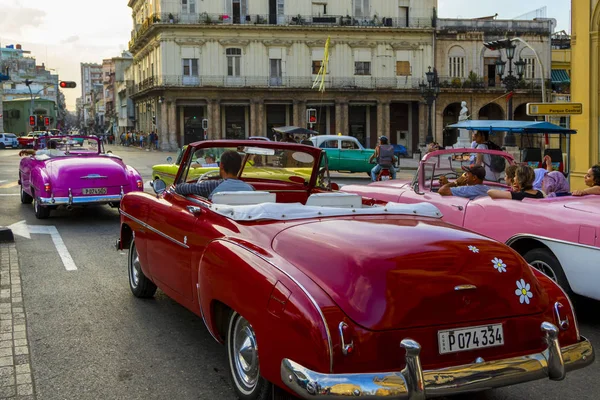 Havana, Küba - 02 16 2018: Vintage Klasik Amerikan arabaları restore edilmiş durumda - sağlamak taşıma Turizm için