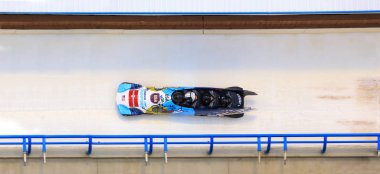 Calgary Kanada, 21 Aralık 2014: Fibt Viessmann yarış kızağı ve iskelet Dünya Kupası Calgary Olympic Park '.