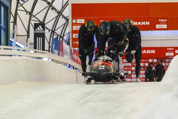 Calgary Kanada Dec 2014 Fibt Viessmann Bobpálya Csontváz Világbajnokság Calgary — Stock Fotó