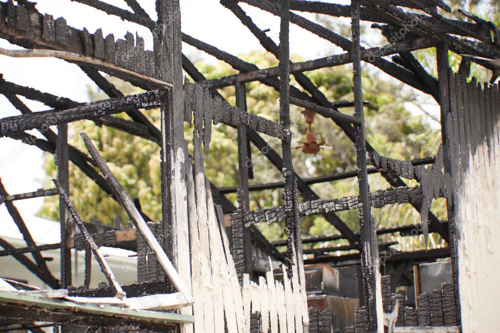 Burnt remains of a property after an house fire 