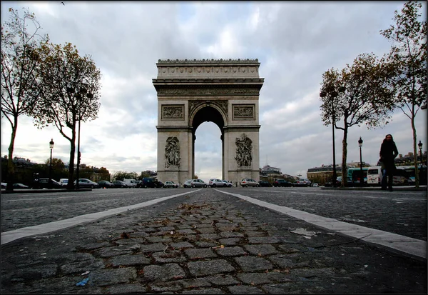 Paryż Francja Grudnia 2015 Champ Elysee Widok Pomnik Łuku Triumfalnego — Zdjęcie stockowe