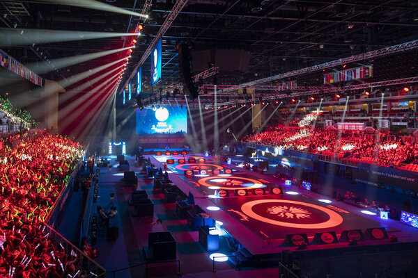 Budapest Hungary Oct 20 2018: The Opening Ceremony of the World Wrestling Championship, where the best of the best meets. 