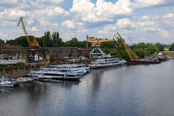 Budapest Hungary May 2018 Old Shipyard Boat Dismounting Dock Vintage — Stock Photo, Image