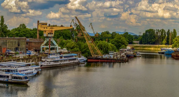 Будапешт Венгрия Мая 2018 Года Старая Верфь Лодка Демонтируют Док — стоковое фото