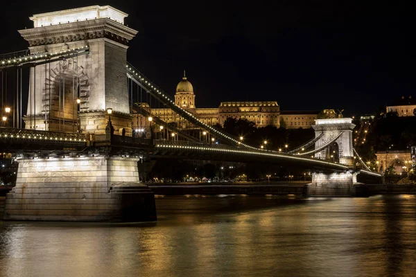 The imposing Buda Castle at night on the 
