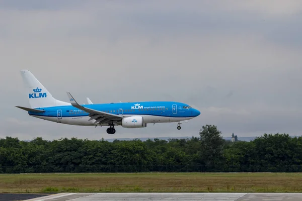 Международный Аэропорт Будапешта Августа 2019 Года Авиакомпания Klm Boeing Приземлилась — стоковое фото