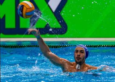 Budapeşte Macaristan 24 Ocak 2020: 34. Erkekler Avrupa sutopu şampiyonası. Milli takımlar turnuvası. Türkiye-Romanya. Romanya 20-3 kazandı.