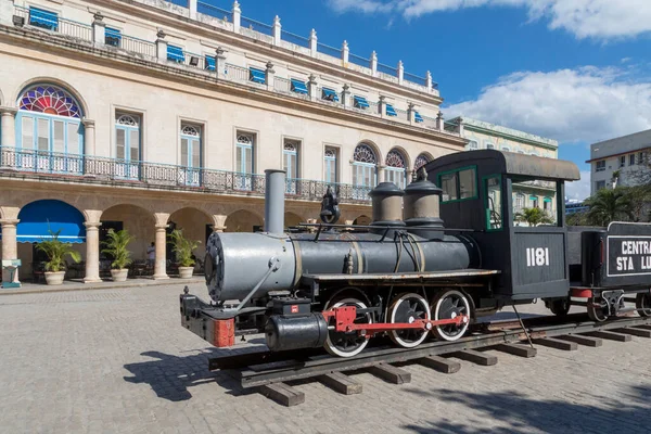 Havana Kuba Února 2018 Stará Lokomotiva Umístěna Náměstí Plaza Armas — Stock fotografie