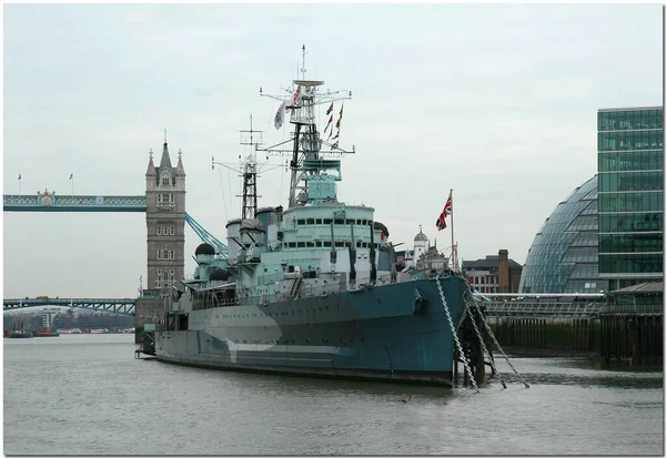 View Hms Belfast Royal Navy Light Cruise Warship Museum London — Stock Photo, Image