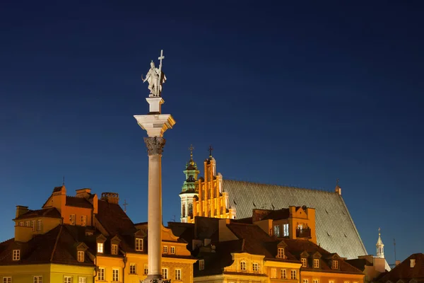 Ciudad Vieja Varsovia Skyline Por Noche Columna Segismundo Con Estatua —  Fotos de Stock