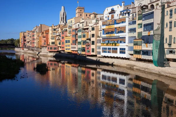 City Girona Catalonia Spain Waterside Houses River Onyar — Stock Photo, Image