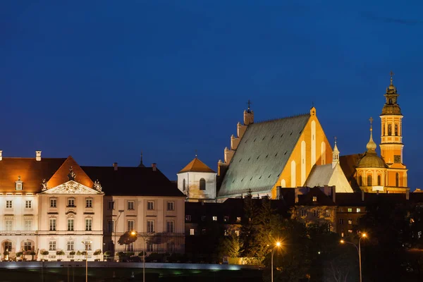 Polen Warszawa Gamla Stan Skyline Natten Med Kungliga Slottet John — Stockfoto