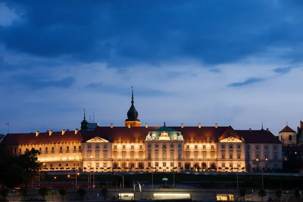 Castillo Real Varsovia Polonia Iluminación Nocturna Fachada Barroca Manierista Hito —  Fotos de Stock