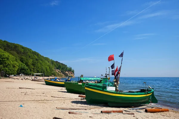 Fishing Boats Moored Sandy Beach Baltic Sea City Gdynia Redlowo — Stock Photo, Image