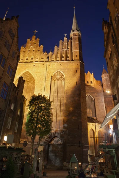 Pologne Gdansk Vieille Ville Église Sainte Marie Bazylika Mariacka Nuit — Photo