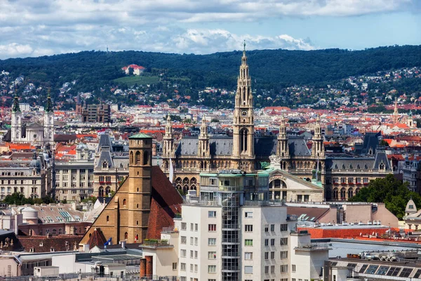 Oostenrijk Wenen Stadsgezicht Met Rathaus Stadhuis Minoritenkirche Kerk — Stockfoto