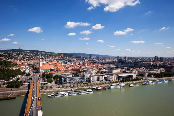 Slovensko Bratislava Hlavní Město Panoráma Řeky Dunaj Pohled Shora — Stock fotografie