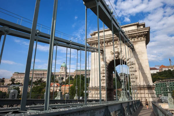 Węgry Budapeszt Mostu Łańcuchowego Szechenyi Lanchid Zamek Królewski Zabytki Stolicy — Zdjęcie stockowe