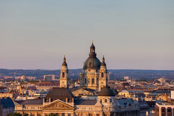 Maďarska Budapešti Slunce Panoráma Stephen Basilica Zvonicemi Kopule — Stock fotografie