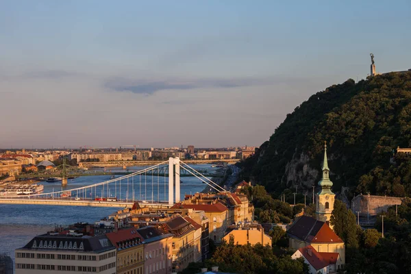 Budapest Ville Coucher Soleil Hongrie Vue Direction Pont Elizabeth Gellert — Photo