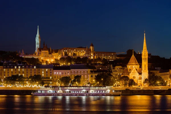 Magyarország Budapest Városra Éjjel Budai Oldalon Városkép Duna — Stock Fotó