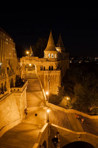 Венгрия Будапешт Широкая Лестница Огненному Бастиону Ночью — стоковое фото