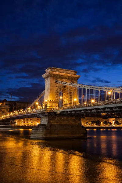 Hungary Budapest Chain Bridge Szechenyi Lanchid Night Danube River Capital — Stock Photo, Image