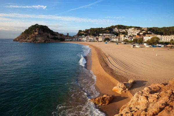 Stranden Tossa Mar Solnedgången Semesterort Costa Brava Katalonien Spanien — Stockfoto