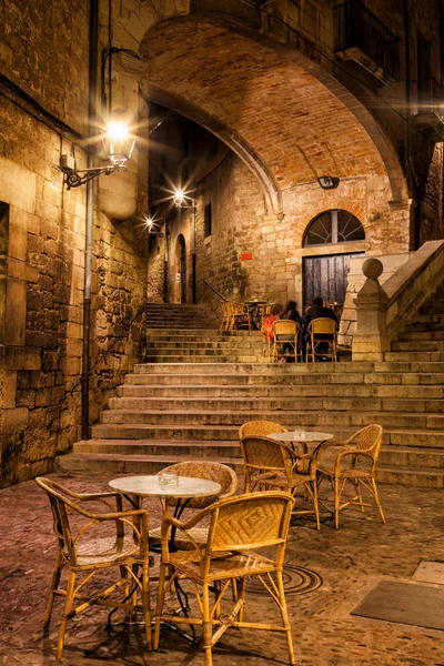 Ciudad Girona Por Noche Pujada Sant Domenec Escaleras Arco Del — Foto de Stock