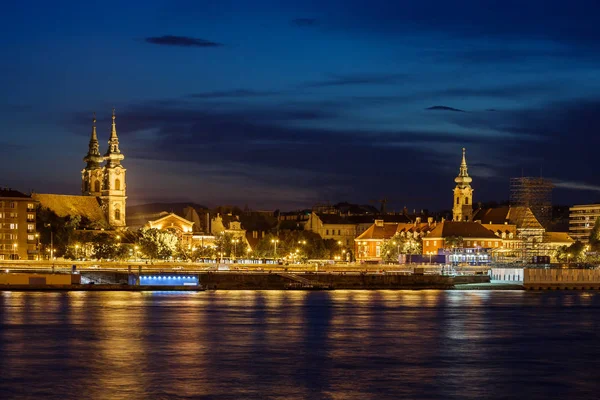 Budapeste Cidade Skyline Por Noite Buda Cidade Lado Rio Danúbio — Fotografia de Stock