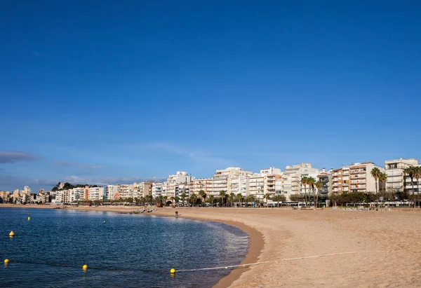 Praia Skyline Cidade Blanes Resort Beira Mar Costa Brava Catalunha — Fotografia de Stock