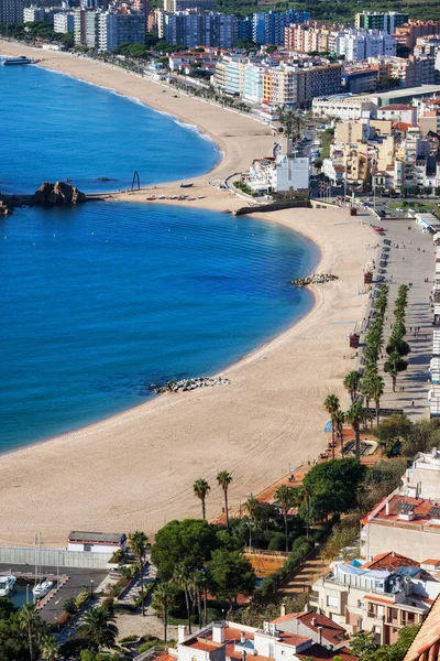 Över Stranden Och Staden Blanes Badort Costa Brava Katalonien Spanien — Stockfoto