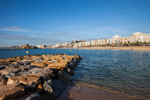 Blanes Resort Stad Costa Brava Katalonien Spanien Vågbrytaren Stenblock Medelhavet — Stockfoto