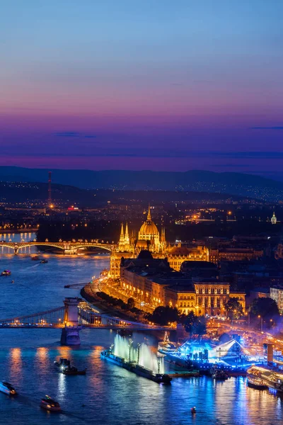 Stad Boedapest Blauwe Uur Schemerlicht Door Donau Hongarije Europa — Stockfoto