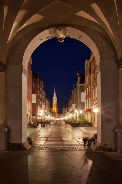Old Town Gdansk City Night View Golden Gate Long Lane — Stock Photo, Image