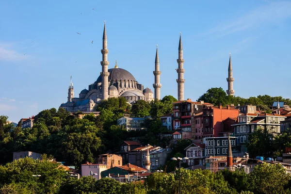 トルコ スレイマニエ モスク 丘の上の民家でイスタンブールの都市景観 — ストック写真