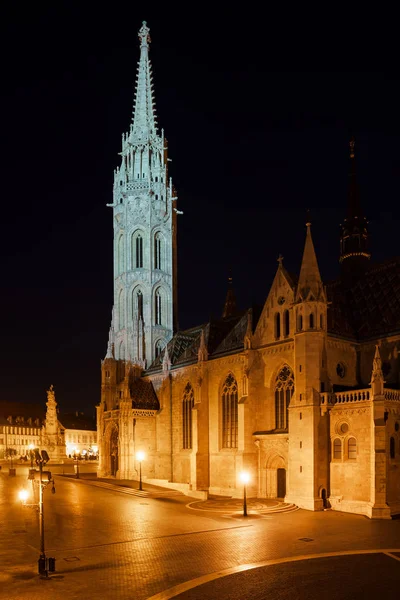 Kościół Macieja Matyas Templom Budapeszcie Landmark Historyczne Miasto Noc Późno — Zdjęcie stockowe