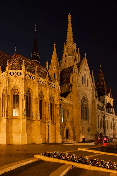 Matthias Kirche Matyas Templom Budapest Bei Nacht Spätgotischer Stil Historisches — Stockfoto