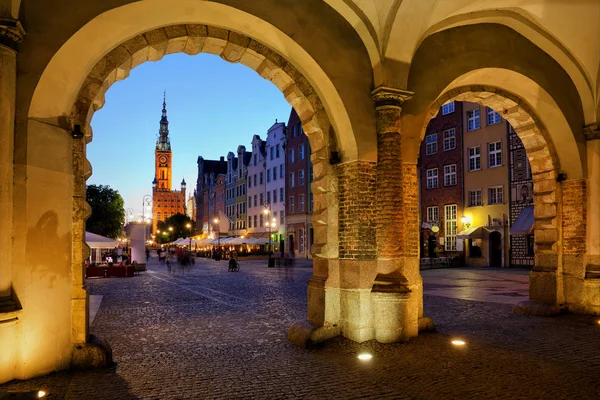 Staden Gdansk Polen Kväll Gamla Stan Visa Genom Gröna Porten — Stockfoto