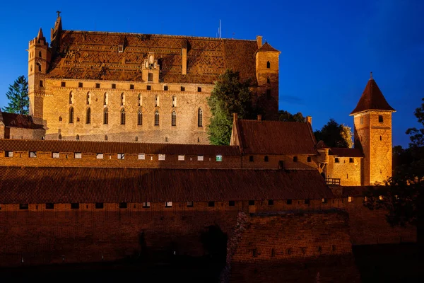 High Castle Malbork Castle Illuminated Night Poland Medieval Fortress Built — Stock Photo, Image