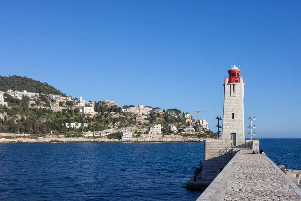 Nice City France Pier Phare Nice Lighthouse Mediterranean Sea — Stock Photo, Image