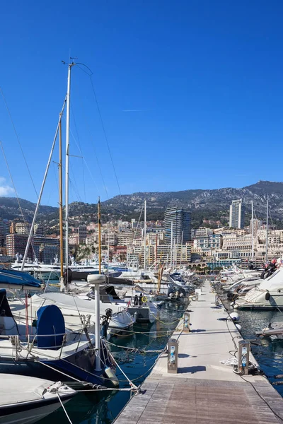 Monacké Knížectví Panoráma Pohled Monte Carlo Port Hercule Středozemním Moři — Stock fotografie