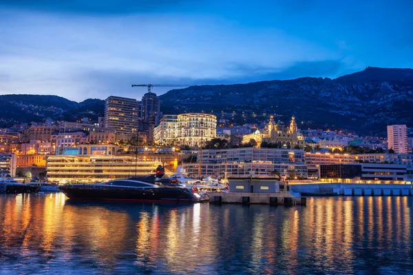 Monaco Monte Carlo Skyline Bei Blauer Dämmerung Beleuchtung Der Stadt — Stockfoto
