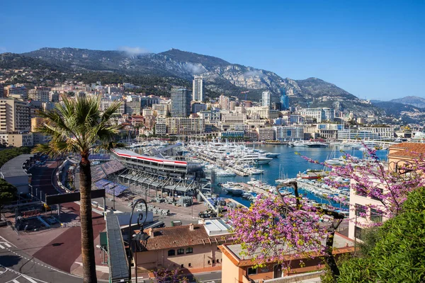 Frühling Monaco Fürstentum Stadtbild Mit Monte Carlo Und Herkules Hafen — Stockfoto